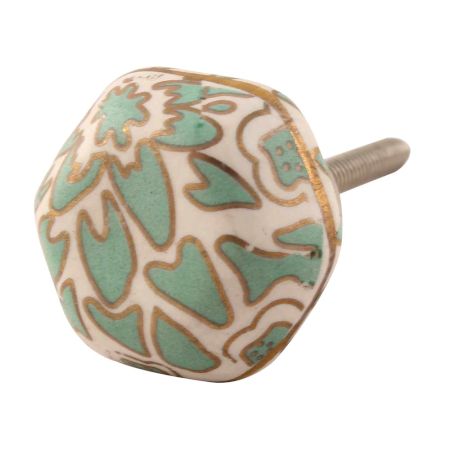 Sea Green Hexagon Small Ceramic Cabinet Knob